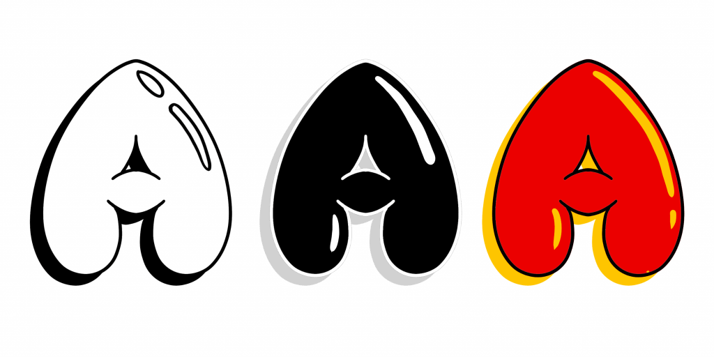 Examples of bubble letter with colour, depth