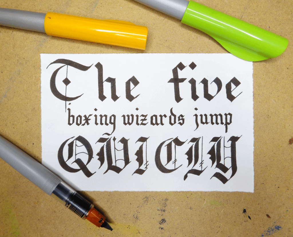 Calligraphy words, "The five boring wizards jump quickly"