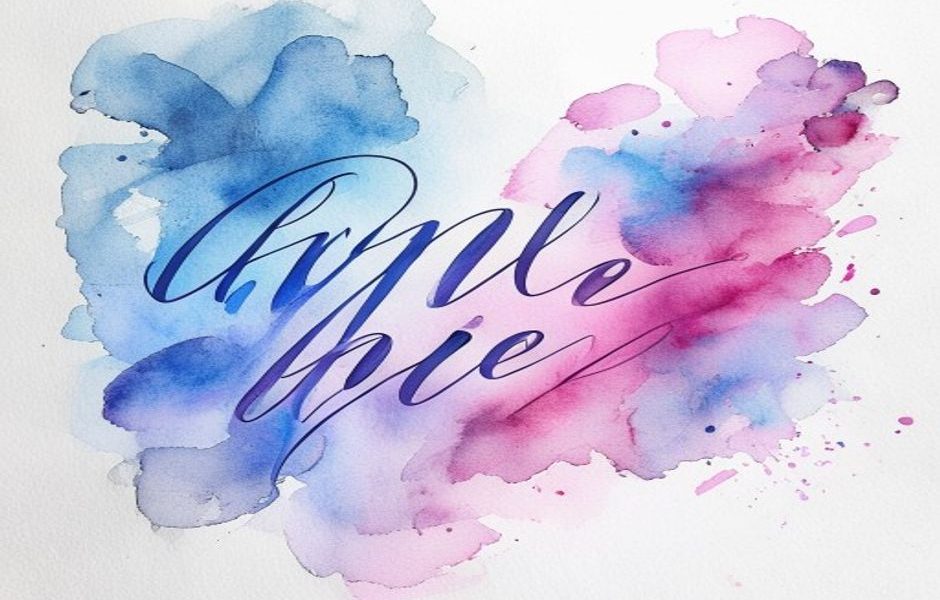 Watercolor calligraphy tutorial - blending ink and watercolor on white textured paper