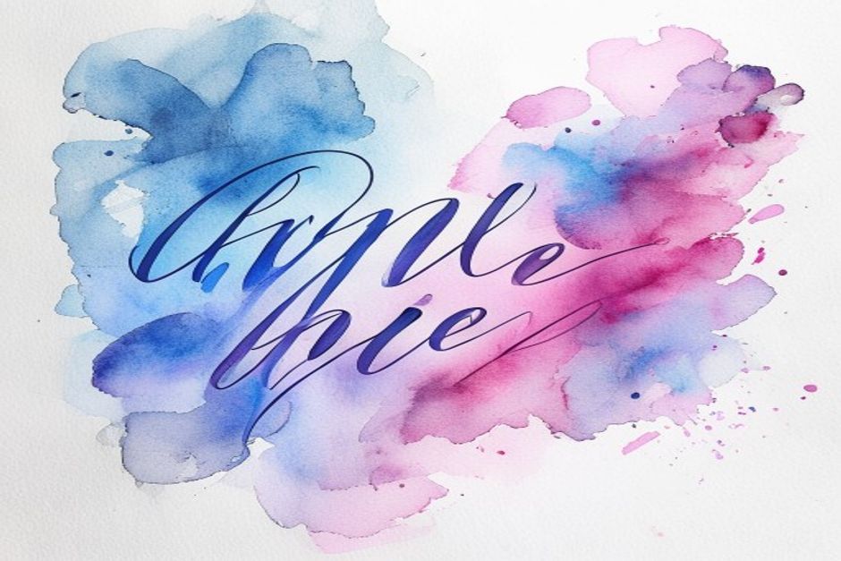 Watercolor calligraphy tutorial - blending ink and watercolor on white textured paper