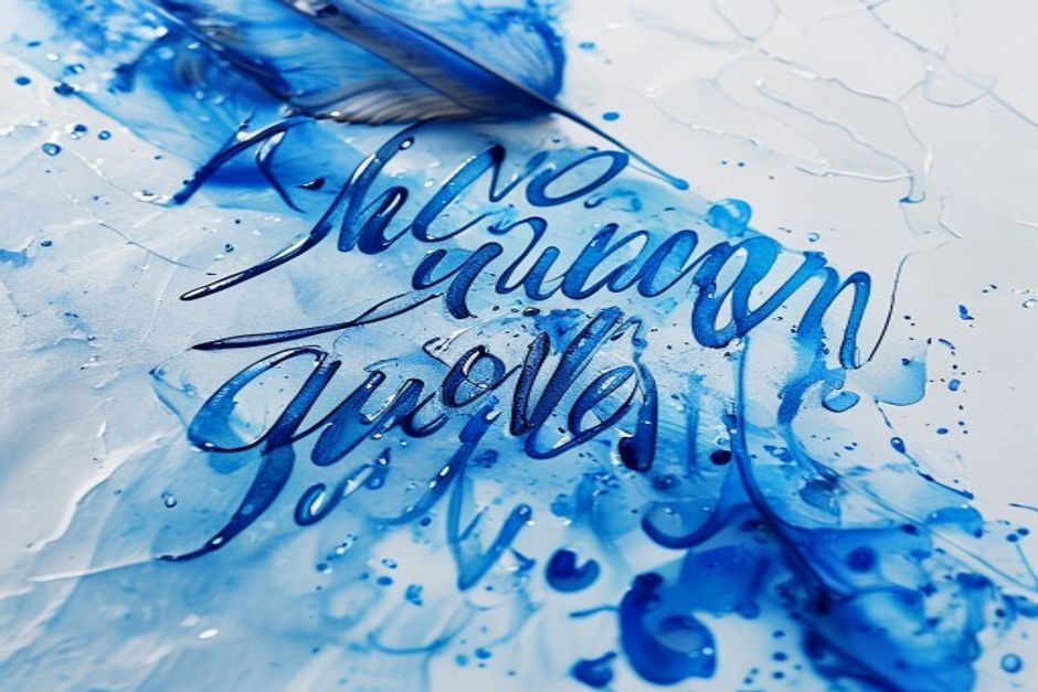 Wet on wet watercolor calligraphy technique - ink blooming into wet watercolor wash